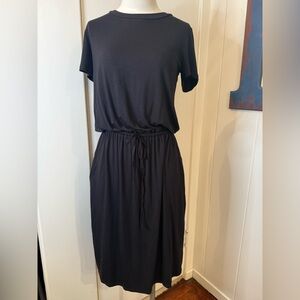 Everyday Black Drawstring Waist Maxi Dress black Tee shirt dress Sz S NWT